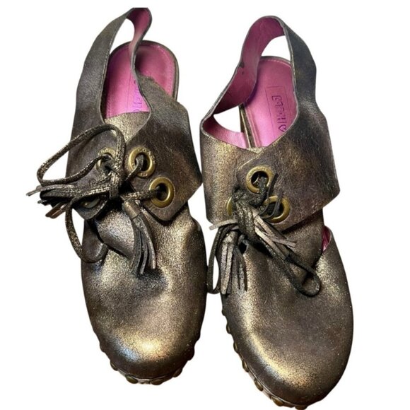 Coach High Heels Size 7.5 Brown Leather Indie Grunge Studded Metallic Steam Punk - Picture 8 of 14